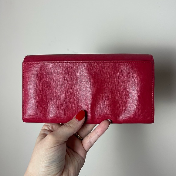GUC Red FURLA Coated Leather Wallet Long - Picture 3 of 9